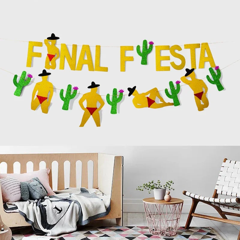 1 Set Novelty Gold Letter Green Cactus Taco Bar Paper Final Fiesta Banners Flag Garland For Bachelorette Party Decoration