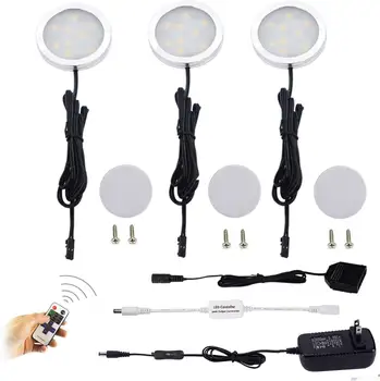 

Dimmable LED Under Cabinet Puck Lights 3 Lamps Kit with RF Remote Control for Home Kitchen Counter Lighting (Warm White 2700K)