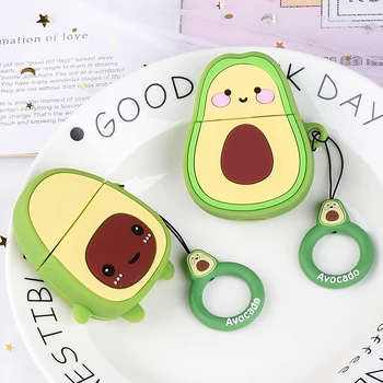 

Cute Silicone Case For Airpods 2 1 Cartoon Fruit Case For Apple AirPods 1 2 Strawberry Avocado Peach Cover Cases With Hooks
