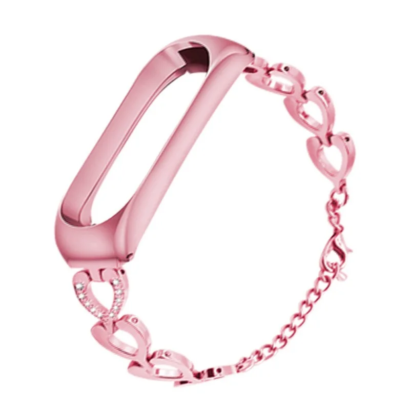 Модные, в форме сердца металлический Замена цепочки браслет ремешок для Xiaomi Mi 3/4 смарт-браслеты - Цвет: Rose pink