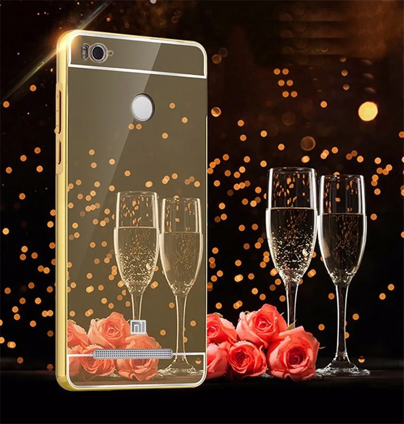 xiaomi leather case charging For Xiaomi Redmi 3 Pro / 3s Case Mirror Back Cover Case & Aluminum Metal Bumper Set Phone Bag Cases Coque Redmi3 Pro xiomi 3 3S phone cases for xiaomi