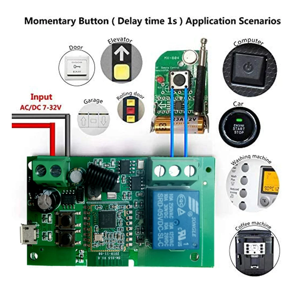 Zigbee 3.0 1ch 2ch Wifi Relay Module DC 12V 24V 7V-32V RF Smart Switch Work with Tuya Smart Life APP Self-locking Inching Mode