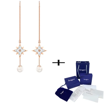 

Fashion Exquisite New Rose Gold Stars Pearl Crystal Ladies Jewelry Earrings For Girlfriend Romantic Engagement Birthday Gift