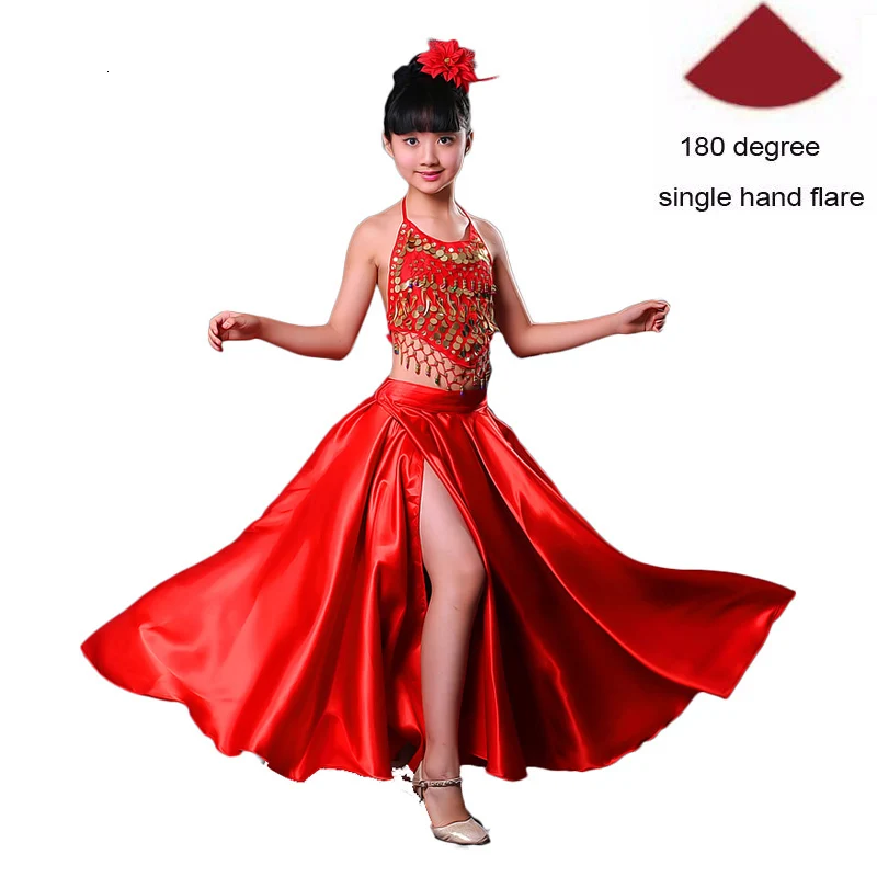 Высококачественная атласная, мягкая, красная, черная, испанское фламенко-юбка для девочек-подростков Полосатое блестящее платье для Бальных и сценических танцев - Цвет: Color3 180degree