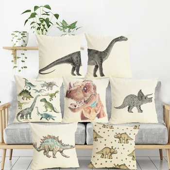 

Cushion Cover 45x45cm Dinosaur Pillow Cases Home Decor Animals Tyrannosaurus Rex Printing Cotton Linen Pillowcases