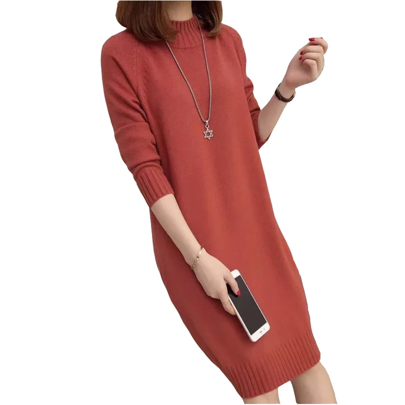 Autumn winter mid-length knitting Sweaters women's round neck loose pullover sweater dress women warm base shirt sweaters | Женская
