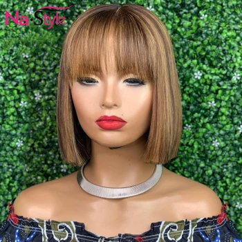 

13x6 Blonde Lace Front Wig With Bangs Human Hair Colored Short Human Hair Wigs Pre Plucked Glueless Pixie Cut Wig Remy 150%