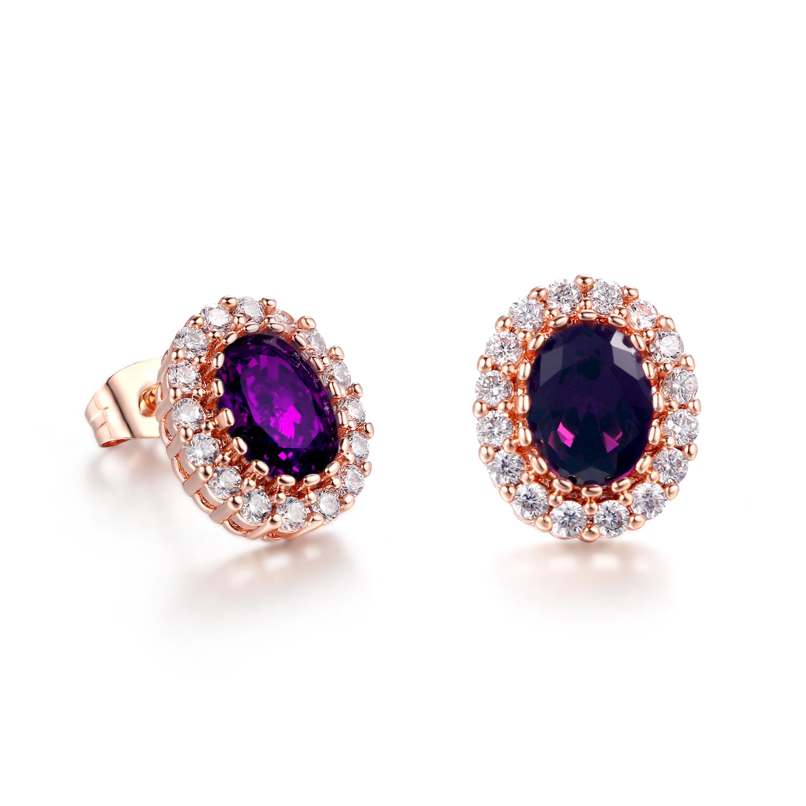 Двойные серьги-гвоздики, зеленые стразы, розовое золото, модный бренд, кристалл, ювелирные изделия для женщин, DFE107M - Окраска металла: Purple rose gold106