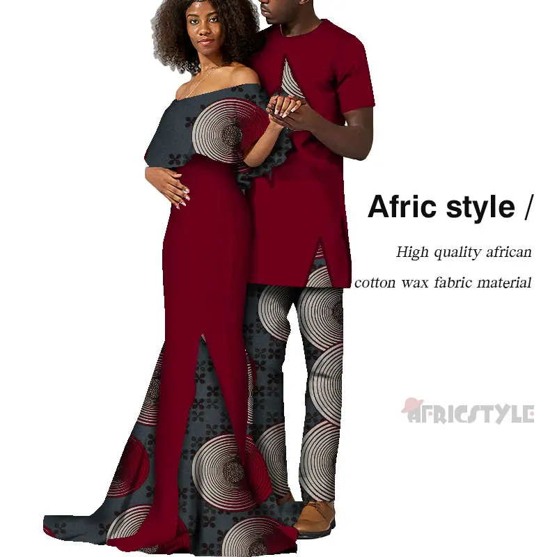 Новинка, летний комплект из топа и штанов с принтом в африканском стиле для пары, Bazin Riche, комплект из 2 предметов, одежда для влюбленных пар wq412 - Цвет: 19