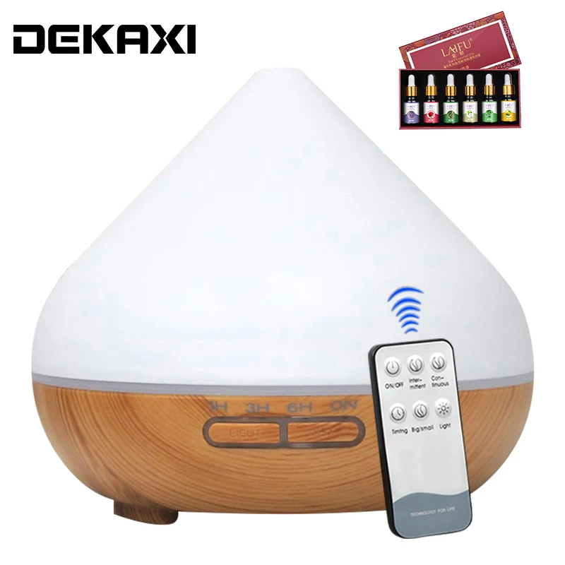 

DEKAXI 300ml Wood Grain Remote Control Diffuser Ultrasonic Air Humidifier Aroma Essential Oil Diffuser with LED Lights for Home