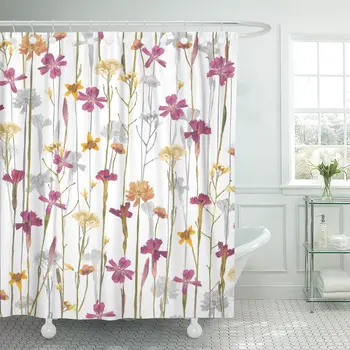 

Modern Watercolor Flowers Repeatable Composition in Blank Creative Floral Shower Curtain Waterproof Polyester 60 x 72 inches Set
