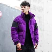 Зимняя куртка на утином пуху, Мужская трендовая куртка Ins, новинка, воротник-стойка, с отстрочкой, контрастный цвет, с английскими буквами, мужская куртка Doudoune Homme