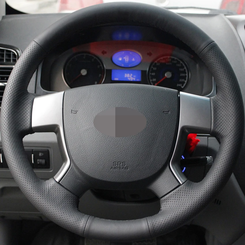 DIY ручной работы черный чехол из натуральной кожи для рулевого колеса автомобиля Geely EMGRAND EC715 EC718 EC7