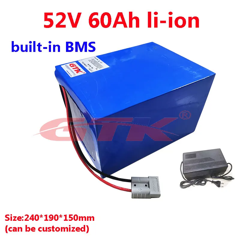 GTK Electric Bike 51.8V 52V 60Ah Lithium Battery Pack for 4000W 5000W E-Bike 48v 52v + 10A Charger | Электроника