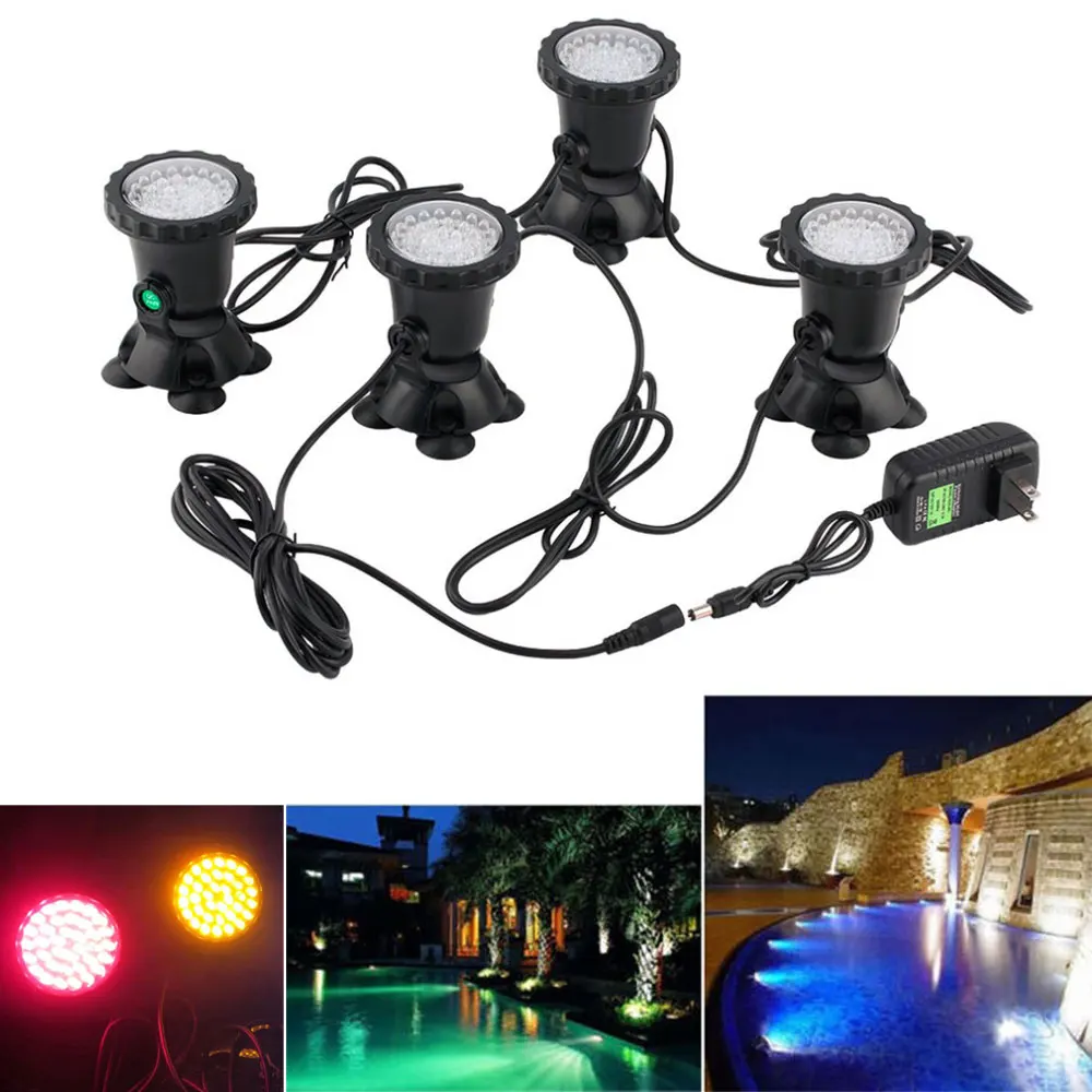 Submersible 36 LED RGB Pond Spot Lights Underwater Pool Fountain IP68+IR Remote 