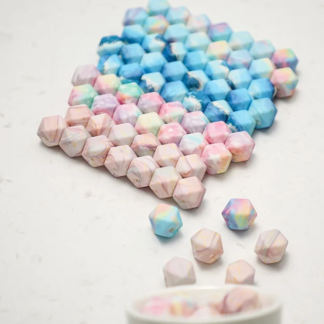 10Pcs Silicone Beads Teething Hexagon 14MM/17MM Baby Teether Toys BPA Free Newborn Pacifier Chain Bead Chewable Teething Beads 2