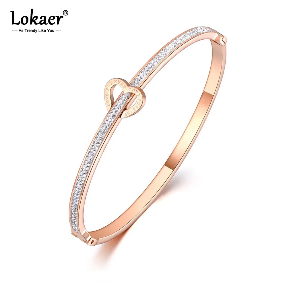 Lokaer розовое золото нержавеющая сталь Love For Ever стразы браслеты на запястье