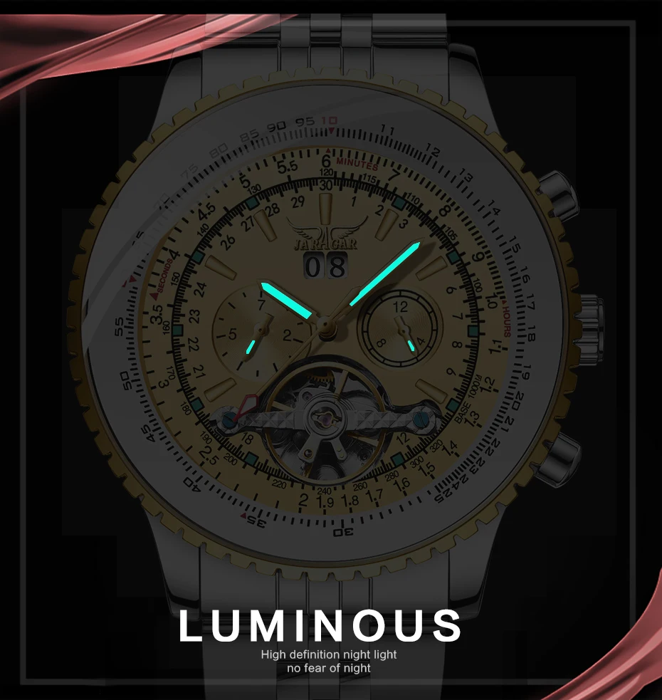Стиль JARAGAR Для мужчин автоматические механические часы золотой ободок весы циферблат дизайн часы Нержавеющая сталь Для мужчин часы Relogio Masculino