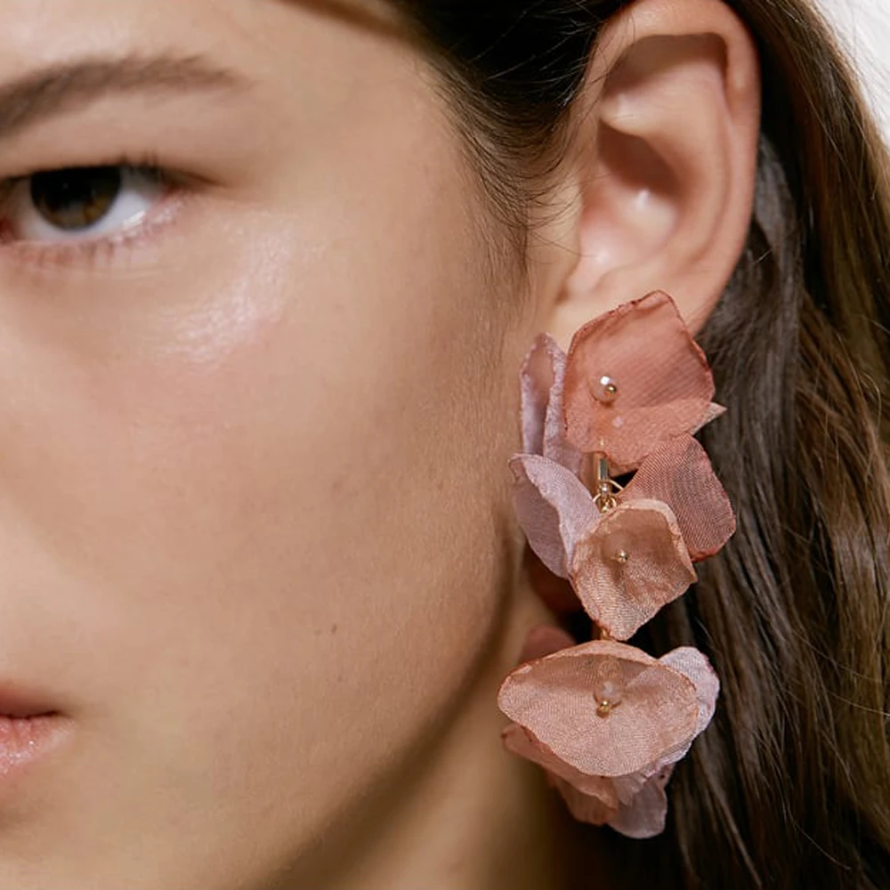 Серьги подвески Girlgo Za из органзы женские винтажные длинные металлические