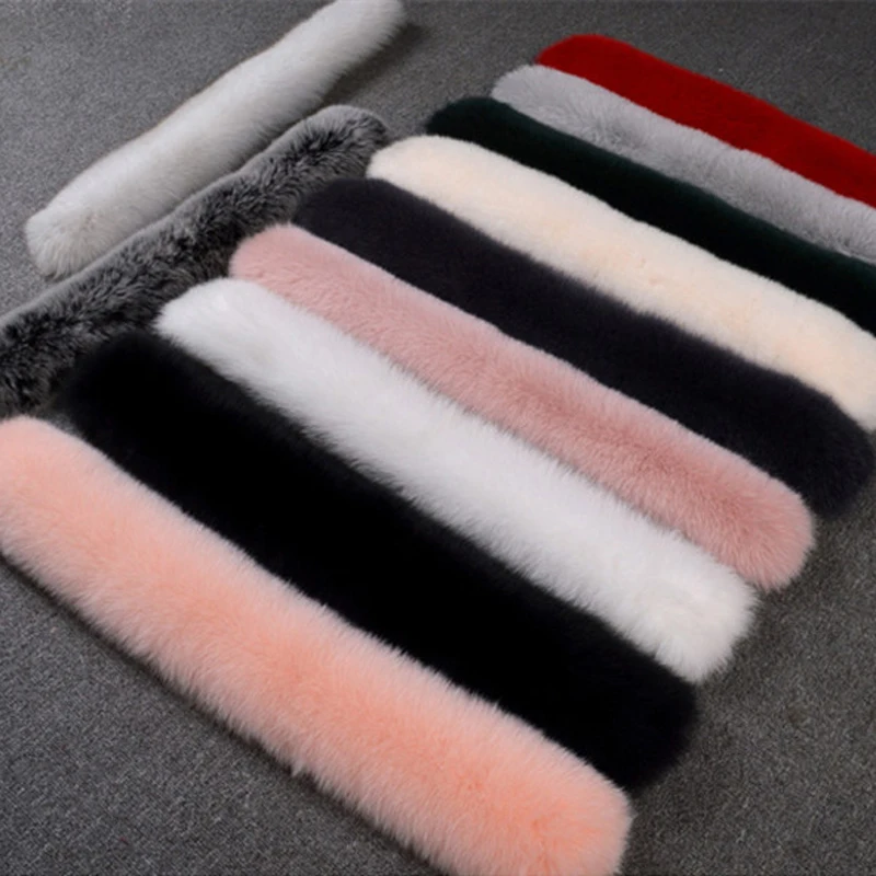 

Winter Natural Real Fox Fur Collars Female Fox Fur straight Scarves shawl Women Genuine Warm Hood trim fur Collar Fox Scarf wrap
