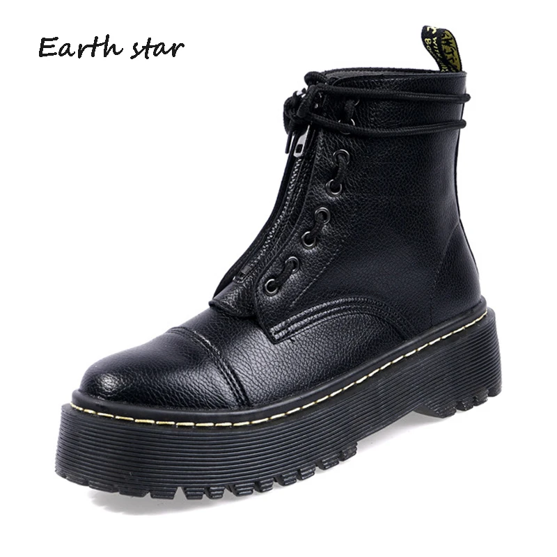 Ceny Kobieta botas mujer jesienne buty damskie Martin buty Pu skóra moda marka panie obuwie miękkie wiązane na krzyż botki czarne