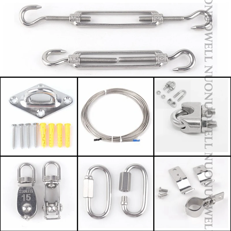 Sunshade Net Accessories Set Stainless Steel Clamp Pulley Wire Rope Telescopic Installation Tools sunshade net sun shade net clips