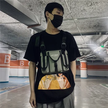 

Hip Hop Vest Bags Men Women Canvas Waistcoat Shoulder Belt Pack Travelling Leisure Daily Boys Girls Streetwear Pouch
