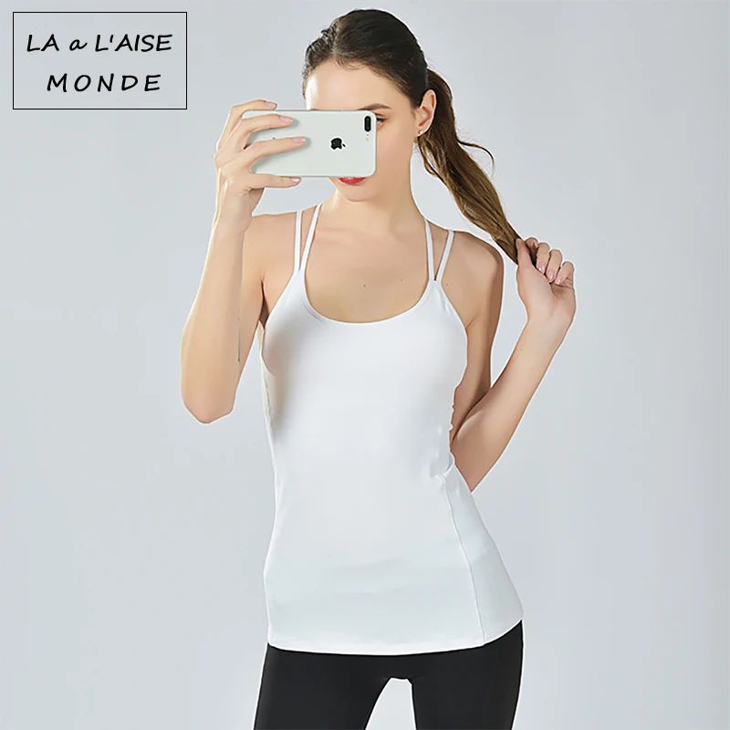 Одежда для йоги двойной тонкий пояс крест красота сзади без рукавов хлопок спортивный жилет женская мода уличная тренировка одежда футболка