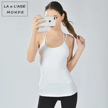 Одежда для йоги двойной тонкий пояс крест красота сзади без рукавов хлопок спортивный жилет женская мода уличная тренировка одежда футболка