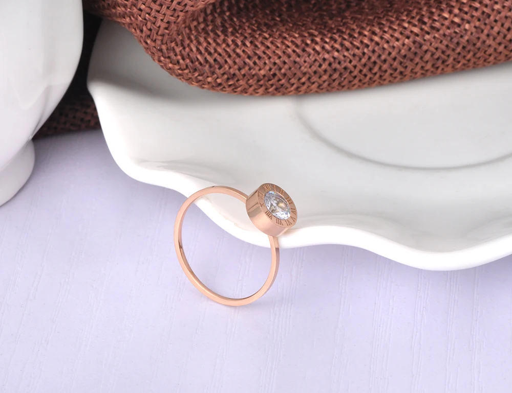 JeeMango Stainless Steel Jewelry Round AAA Zircon Roman Numerals Basic Models Anillos Mujer Rose Gold Color Rings Anneau JR18139 gold color rings,stainless steel ring,finger ring,gold color ring,zircon crystal ring