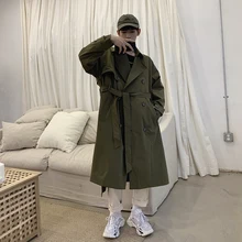 Осенняя и зимняя версия европейского и американского стиля свободная Длинная ветровка с поясом