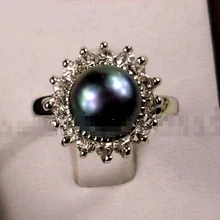 Потрясающий Прекрасный 9-10 мм черный пресноводный жемчуг кольцо