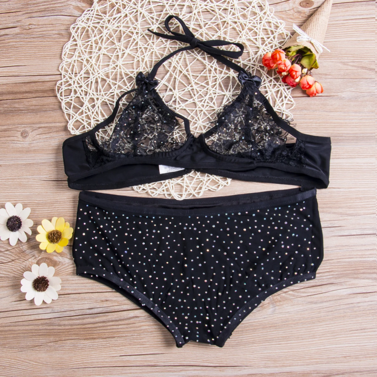 Горячее сексуальное женское кружевное дамское нижнее белье с алмазами, ночное белье, комплекты одежды, бюстгальтеры, нижнее белье, стринги, ночное белье