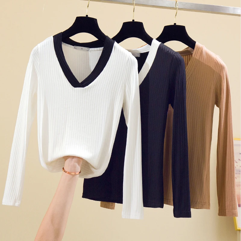 

AOSSVIAO 2020 Autumn Winter T shirt Women Tops Slim Sexy White Tshirt Women Korean Clothes Long Sleeve Casual Tee shirt Femme
