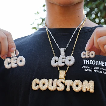 

Hip Hop 3 Size Custom Name Bubble Letters Cubic Zirconia Iced Out Chain Pendants & Necklaces For Men Jewelry With Solid Back