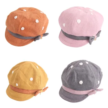 

Children Dot Pattern Classic Retro Style Baby Fashion Cap Toddler Girl Autumn Bowknot Berets Hat