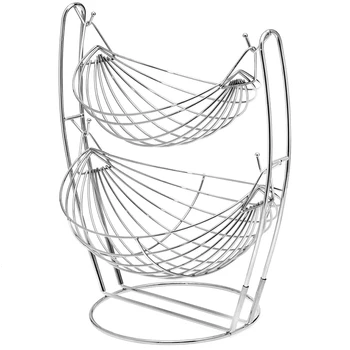 

2 Tier Fruit Basket,Double Fruit Tray, Fashion Creative Removable Bread Stand Fruit Storage Basket Produce Metal