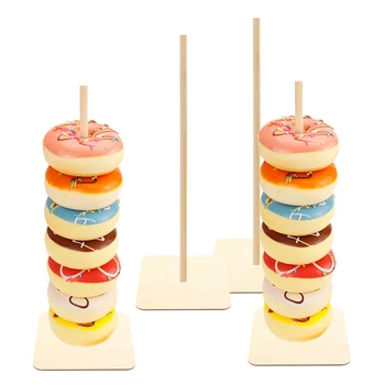 

4Pcs Wooden Donuts Display Wall Holds Candy Sweet Cart Rustic Wedding Birthday Decor Baby Shower Supplies Square Base