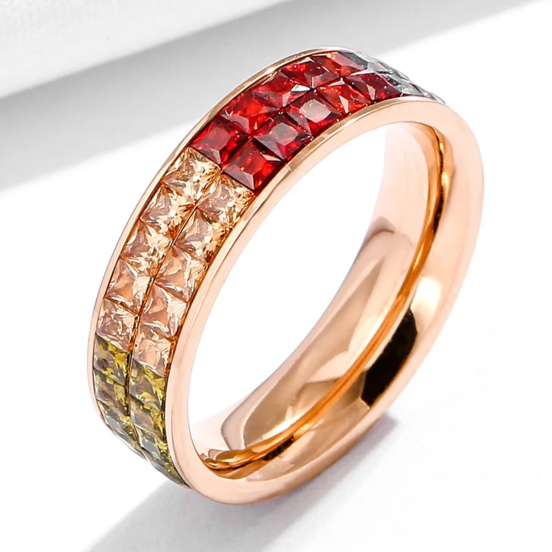 KNOCK Fashion Rose Gold Stainless Steel Ring With Stone Crystal For Woman Girl Men Couple In Wedding jewelry | Украшения и