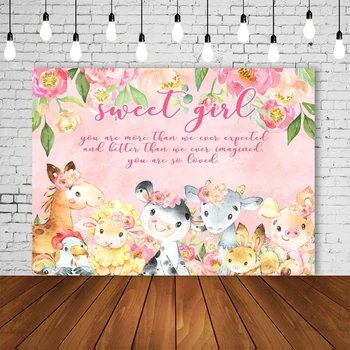 

Sweet Girl Baby Shower Party Backdrop Woodland Cute Animals Babyshower Banner Newborn Portrait Background Poster Decorations