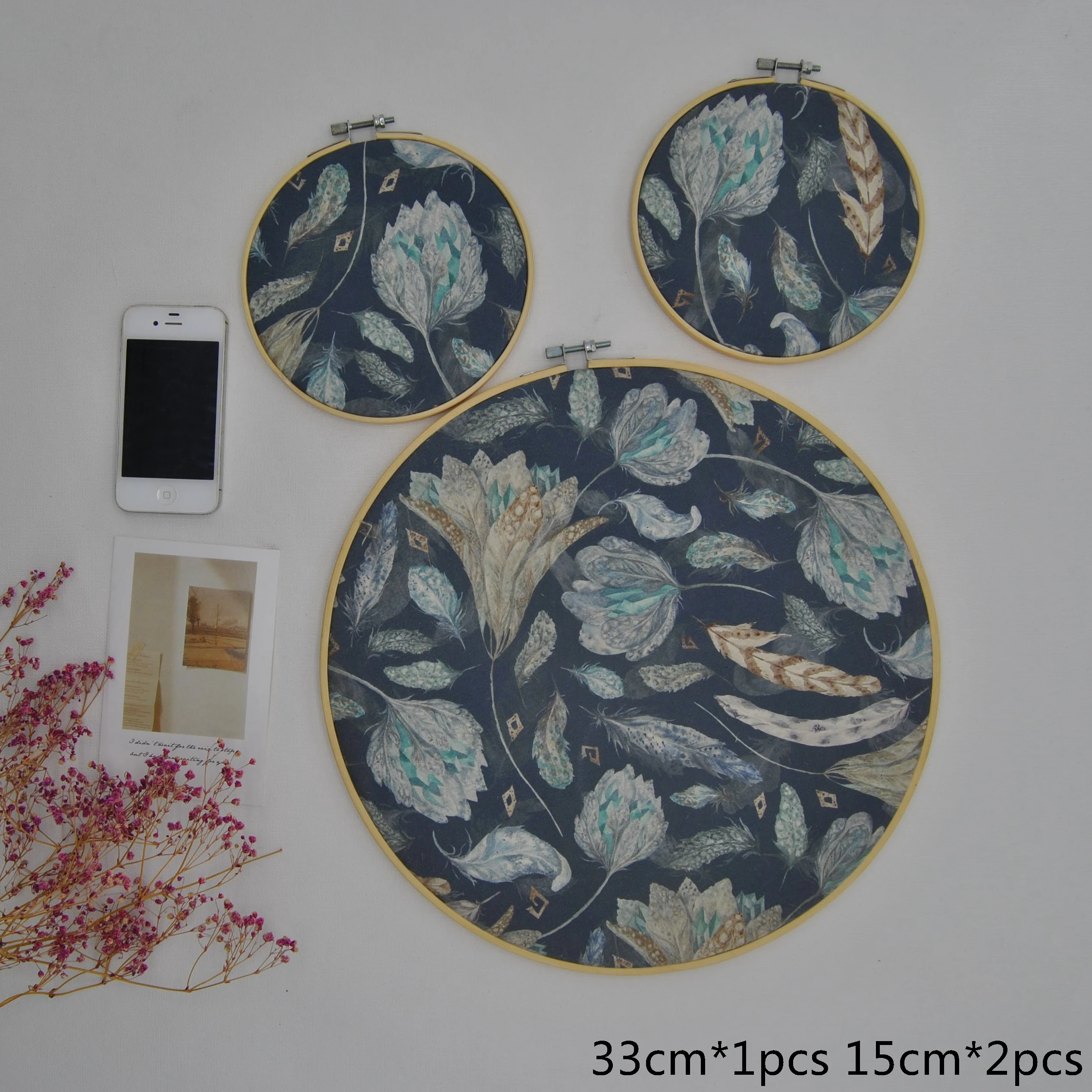 

(3pcs/set) original design Nature Bamboo round fabric wall decoration room décor coloful feather Deer velet printing No.XT33-9
