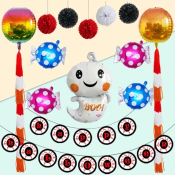 

Happy Halloween Banner Balloons Trick Treat Candy Bucket Pumpkin Ghost Foil Balloon Halloween Decoration for Home Supplies