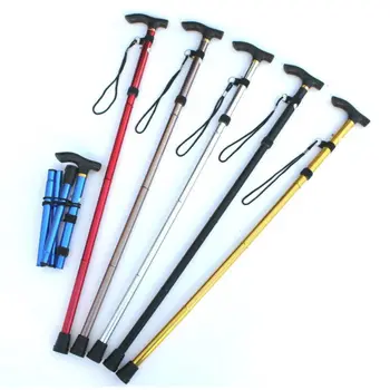 

T-handle Walking Stick Telescopic Trekking Rod Aluminum Alloy Folding Canes Non-slip Climbing Crutches