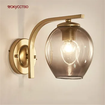 

Nordic Gradient Color Glass Wall Lamp Bedroom Bedside Dining Aisle Stairs Light Fixture Dressing Table Mirror Gold Led Luminaire