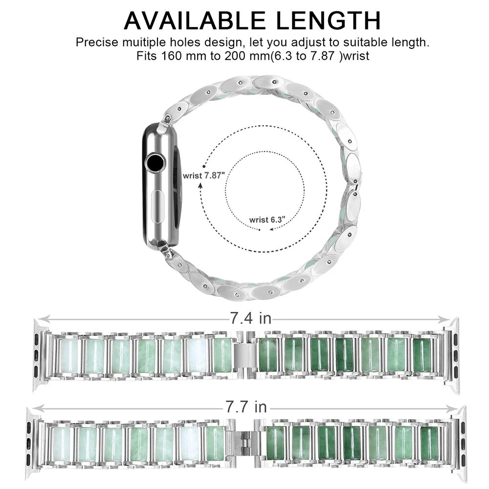 Роскошный Изумрудный металлический браслет для Apple Watch, ремешок серии 5, 4, 3, 2, 1, ремешок для iWatch 40 мм, 44 мм, 38 мм, 42 мм, регулируемый наручный ремень