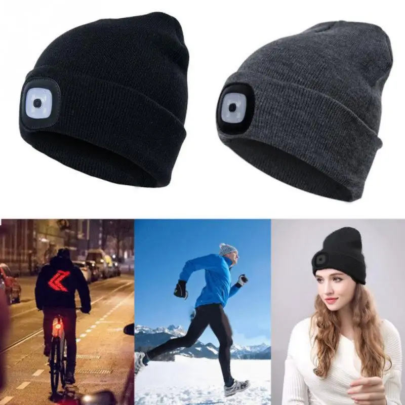 

Unisex Autumn Winter LED Lighted Cap Warm Beanies Outdoor Fishing Running Beanie Hat Flash Men Women Camping Climbing Caps #1016