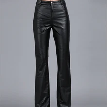 Genuine Leather Pants Autumn Sheepskin Pants Mid Waist Casual Pants 2020 Womens Soft Leather Pants Women Flare Trousers