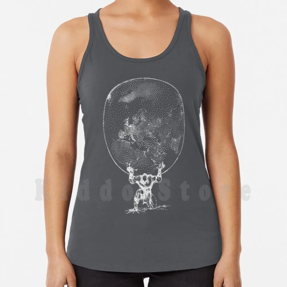 Canottiere Atlas White Canottiera 100% Cotone Pointillism Atlas Titan Mitologia Greca Mondo Bianco E Blu