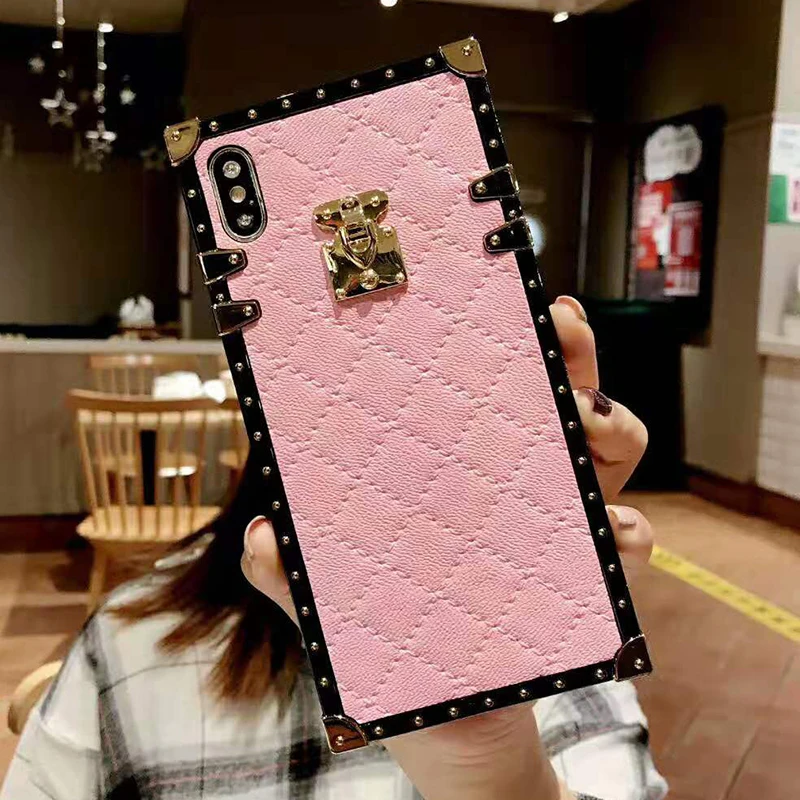 Luxury Cute Small Fragrance Grid Metal Sheepskin Soft Silicone Phone Case for iphone X 7 6s 6 S 8 plus X XS Max XR Fashion Cover (6)