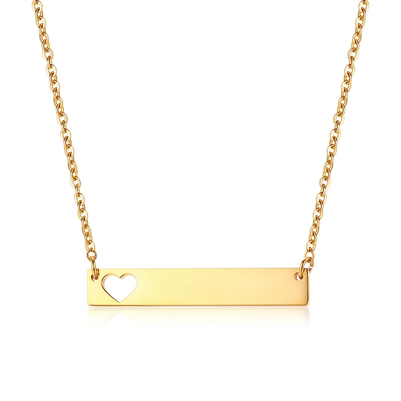 

Gold Stainless Steel Hollow Heart Necklace Simple Rectangle Bar Geometric Necklace Joyas De Acero Inoxidable Para Mujer